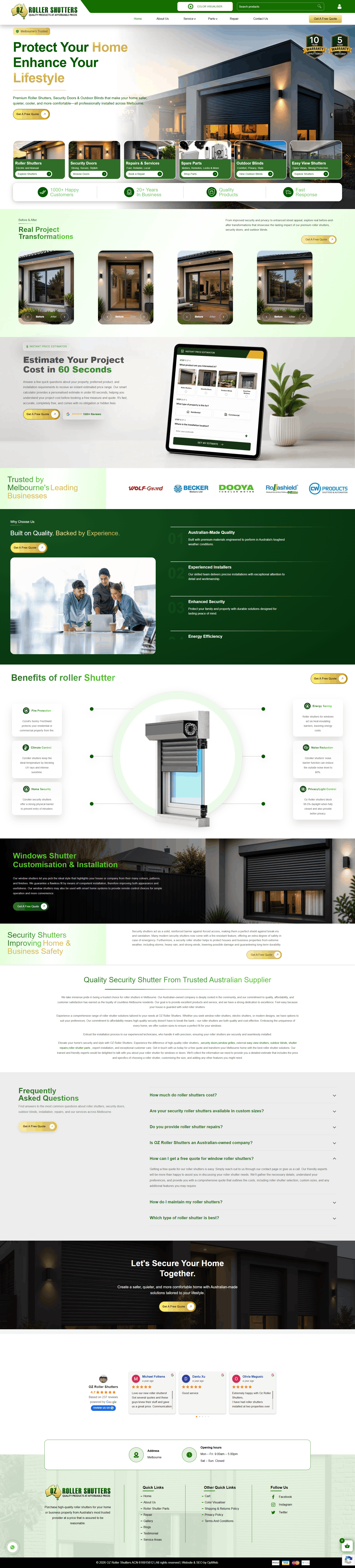 After: rebuilt OZ Roller Shutters website